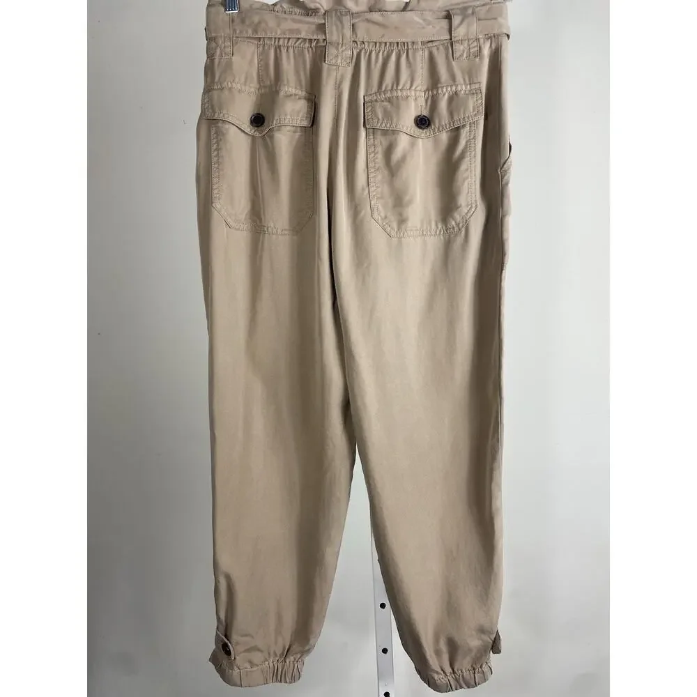 Banana Republic Womens Tan Khaki Lyocell Linen Belted Utility Jogger Pants 4